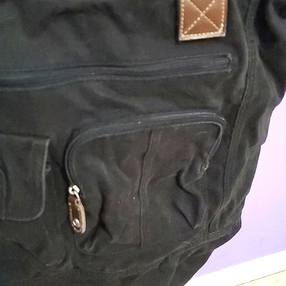 Black Multipockets Utility Boho Canvas Tote Shoulder Bag - Picture 4 of 9